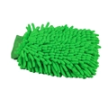 Green chenille microfiber car wash mitt with elastic cuff on a clean white background - 80g / Double Sided Chenille Green