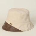 Detailed shot of the cotton fisherman hat with brown leather brim and gold metal logo - M (56-58cm) / Off-white