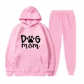 Pink two-piece tracksuit featuring hooded sweatshirt with Dog Mom print and joggers - S / Pink Dog Mom Print (31)