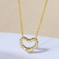 Golden titanium steel heart pendant necklace with shimmering zircon stones for women - N0057 Gold