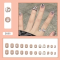 Short square press-on nails with champagne glitter, rhinestone butterfly and pearls - Nude Pink Butterfly Rhinestone (Z655 Glue Version)