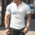 Maglia Henley da uomo bianca, vestibilità slim in maglia a costine con scollo a tre bottoni - S / Tops / Bianco