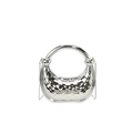 Silver metallic crescent handbag with diamond quilted texture and knot detail handle - Silver