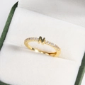 Adjustable 18k gold plated brass ring featuring pave crystal letter N in jewelry box - Letter N Gold