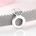 S925 sterling silver ring charm with white zircons for mesh chain bracelet - Ring Shape (PP0095)