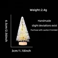 Miniature 6.5cm beige sisal Christmas tree with white snow dusting and wooden base - No Packaging / 6.5CM White