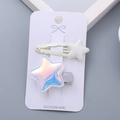 Sparkly star hair clips set featuring iridescent and white glitter star hairpins for girls - Iridescent White Set