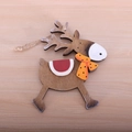 Rustic wooden reindeer Christmas tree hanging ornament with red saddle and orange scarf - Running Deer with Yellow Scarf