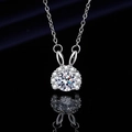 Elegant silver rabbit pendant necklace with a round zircon stone on a reflective surface - Xl-163 [with Cross Chain]