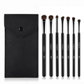 7-piece black eye makeup brush set with soft pony hair and velvet storage pouch - Black With Bag