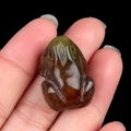 Hand-carved green and red natural crystal frog figurine stone carving pendant - India Agate