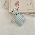 Détail du pendentif ours en peluche à damier bleu et jaune avec chaîne à billes - Ours à Carreaux Bleu Clair