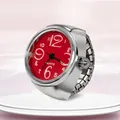 Finger ring watch with red dial and silver elastic band for a stylish fashion look - Red