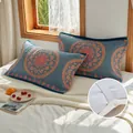 Blue 4-layer cotton gauze pillow towel with orange mandala pattern and elastic strap - Blue Butterfly Flower