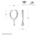 Detailed size specifications for sterling silver drop earrings with 5A grade zircon - 925 Silver / 925 Silver White Gold Plated