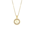 Elegante collar dorado con colgante redondo, letra A y pavé de circonitas claras - Estilo Letra A (A)