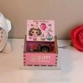 Pink wooden hand-crank music box with Happy Birthday theme and cartoon patterns - Happy Birthday 12
