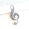 Elegante spilla a nota musicale G-Clef argento con cristalli su una rivista - Argento & Bianco (Stile 1)