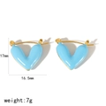 18K gold-plated stainless steel heart earrings with sky blue enamel finish, 17mm size - Sky Blue Style (TE6389-BL)