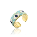 18K gold-plated Evil Eye open ring featuring light blue enamel and adjustable design - Adjustable Open / Sky Blue