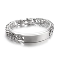 Men's silver Cuban link bracelet with a polished rectangular ID tag in stainless steel - Steel Color Toggle Clasp (KB162515-Z)