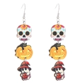 Λεπτομέρεια ξύλινων σκουλαρικιών Halloween με νεκροκεφαλή, κολοκύθα και φάντασμα - Στυλ Λουλουδάτος Σκελετός Μαύρη Γάτα Κολοκύθα Φάντασμα (2851)