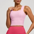 Pink square neck sports bra with wide straps and high-elastic moisture-wicking fabric - Pink Diamond