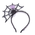Halloween headband featuring purple glitter spider and black rose on a mesh web base - 78# Purple Spider