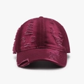 Gorra de béisbol granate desgastada unisex con detalles rotos de estilo vintage - Ajustable / Burdeos