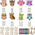 DIY wooden owl wind chime kit for kids with metal tubes ribbons and gemstones - 16Pcs Owl Kit with Round Gems