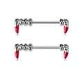 Paire de piercings de mamelon en acier avec motif Bite Me rouge sur fond blanc - Crocs de Vampire (Bite Me)