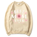 Beige Mama Est 2025 Coquette Hoodie with pink Best Mom Ever floral butterfly graphic - Khaki