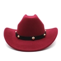 Vintage wine red wool fedora hat with black ribbon and gold rivets on white background - M (56-58cm) / Burgundy