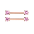 Rose gold heart nipple rings with sparkling pink round-cut cubic zirconia in a pair - Rose Gold Pink Zircon