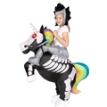Inflatable skeleton unicorn costume for kids with rainbow mane and white horn for Halloween - Riding An Adult Skull Unicorn / One Size