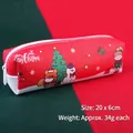 Festive red Christmas pencil case with bear and tree patterns, size 20x6cm for students - Christmas Pencil Case - Christmas Tree