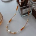 French vintage necklace featuring large baroque pearl and orange agate beads - Pearl Necklace XL0194