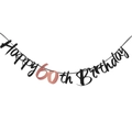 Elegant black and rose gold Happy 60th Birthday banner with sparkling numbers - 60th Birthday Glitter Style / Black Rose Gold