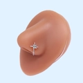 Detailed view of silver cross nose stud with square zircon on silicone model - Silver Cross White Square Zirconia (#9)