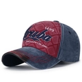 Vintage washed baseball cap in burgundy quilted fabric and denim blue with Aruba embroidery - One Size/Adjustable / Wine Red/Navy Blue