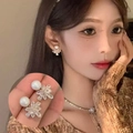 Elegant snowflake pearl earrings with silver needle and sparkling zircon stone finish - Gold Snowflake Pearl Earring Post Style (E6281)