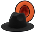 Two-tone wool fedora hat in black and orange with a classic flat brim design - Black + Orange