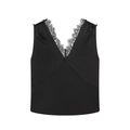 Elegante top in raso nero con scollo a V e bordo in pizzo su sfondo bianco - XS / Tops