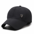 Men's black winter baseball cap with warm fleece lining and silver metal shield emblem - Adjustable / Black