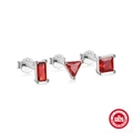 Set di orecchini a lobo in argento S925 con rubini sintetici in forme geometriche - Trio Geometrico (#3) / Argento