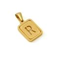 18K gold plated titanium steel rectangle pendant featuring a hollow letter R sandblasted finish - Letter R - Gold