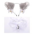 Gray and white cat ear headband with bell and white lace choker set for cosplay costume - Grey/White Cat Ears + White Lace Choker