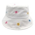 Bob blanc en coton pour femme avec broderies florales colorées pour protection solaire - M (56-58cm) / Blanc