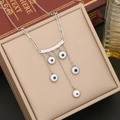 Silver stainless steel evil eye necklace with tassel fringe on a paperclip link chain - Blue Evil Eye Silver Curved Style (4#)