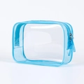 Clear PVC travel toiletry bag with blue zipper and waterproof rectangular design - Sky Blue